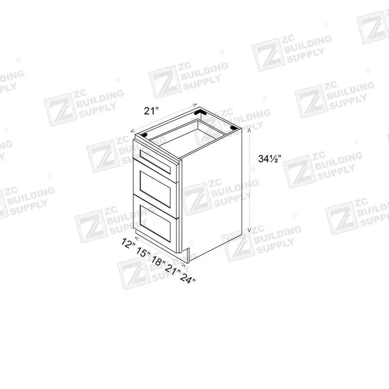 12″ Vanity Dark Ash (Without sink and countertop) 3 Drawers